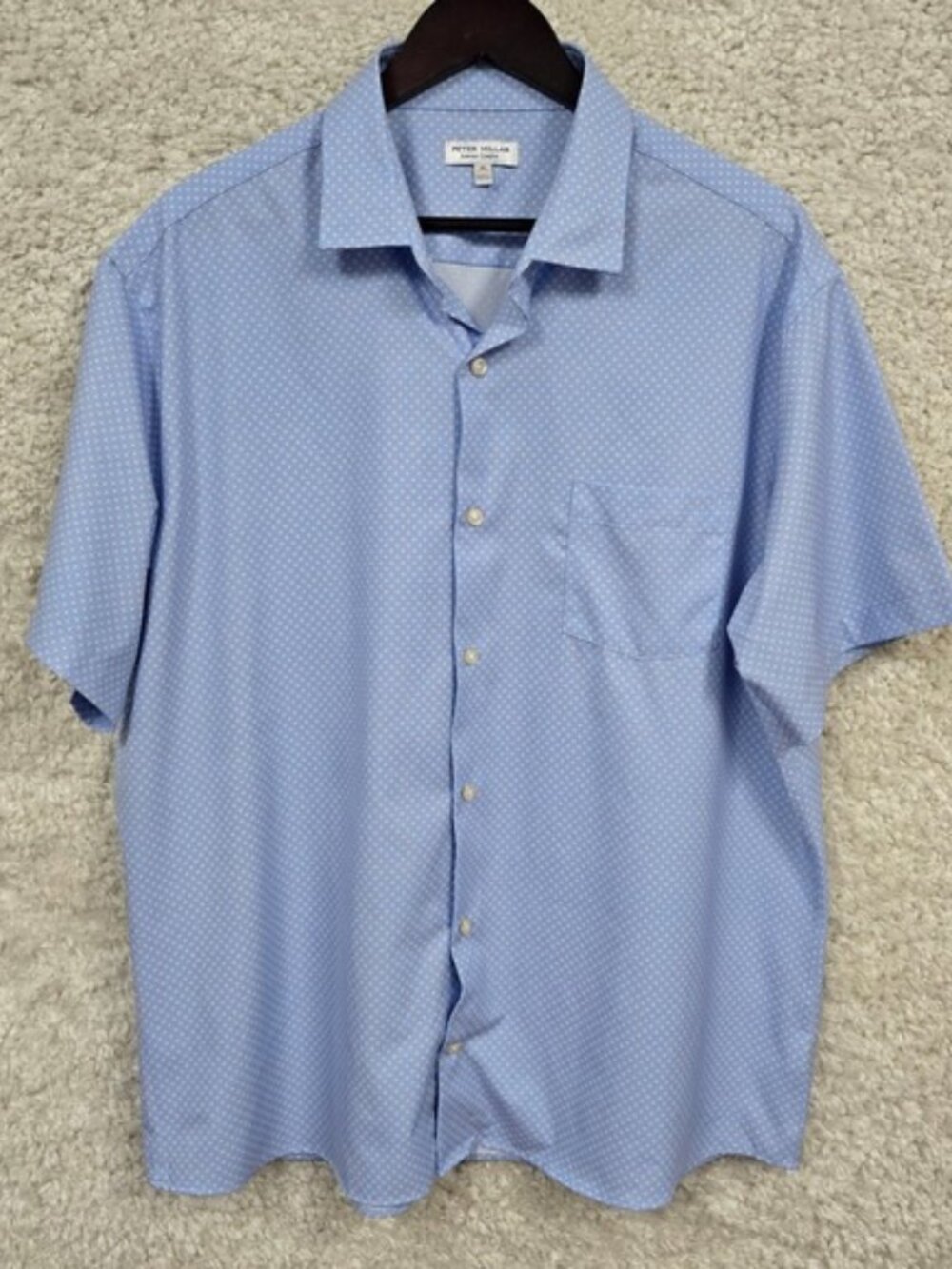 Peter Millar Summer Comfort Shirt Mens XL Blue Geometric Short Sleeve Button